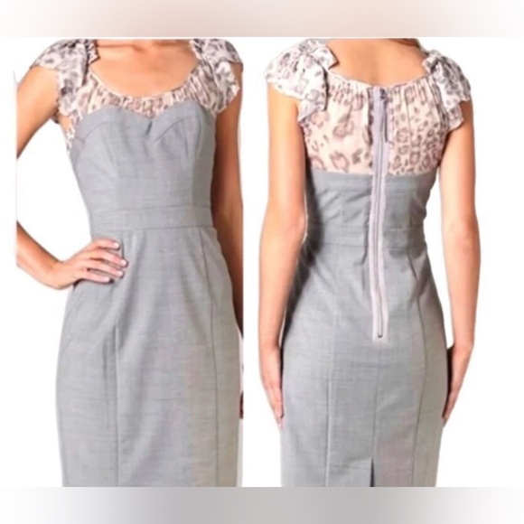 Rebecca Taylor Dresses & Skirts - REBECCA TAYLOR - Gray Sweetheart Dress W/ Leopard Print Blouse - Size 0